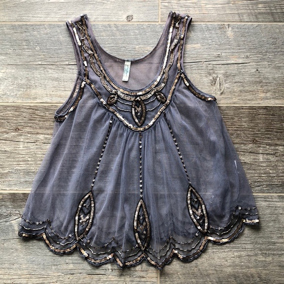 Free People Tops - Free People Sheer Embellished Top Size XS